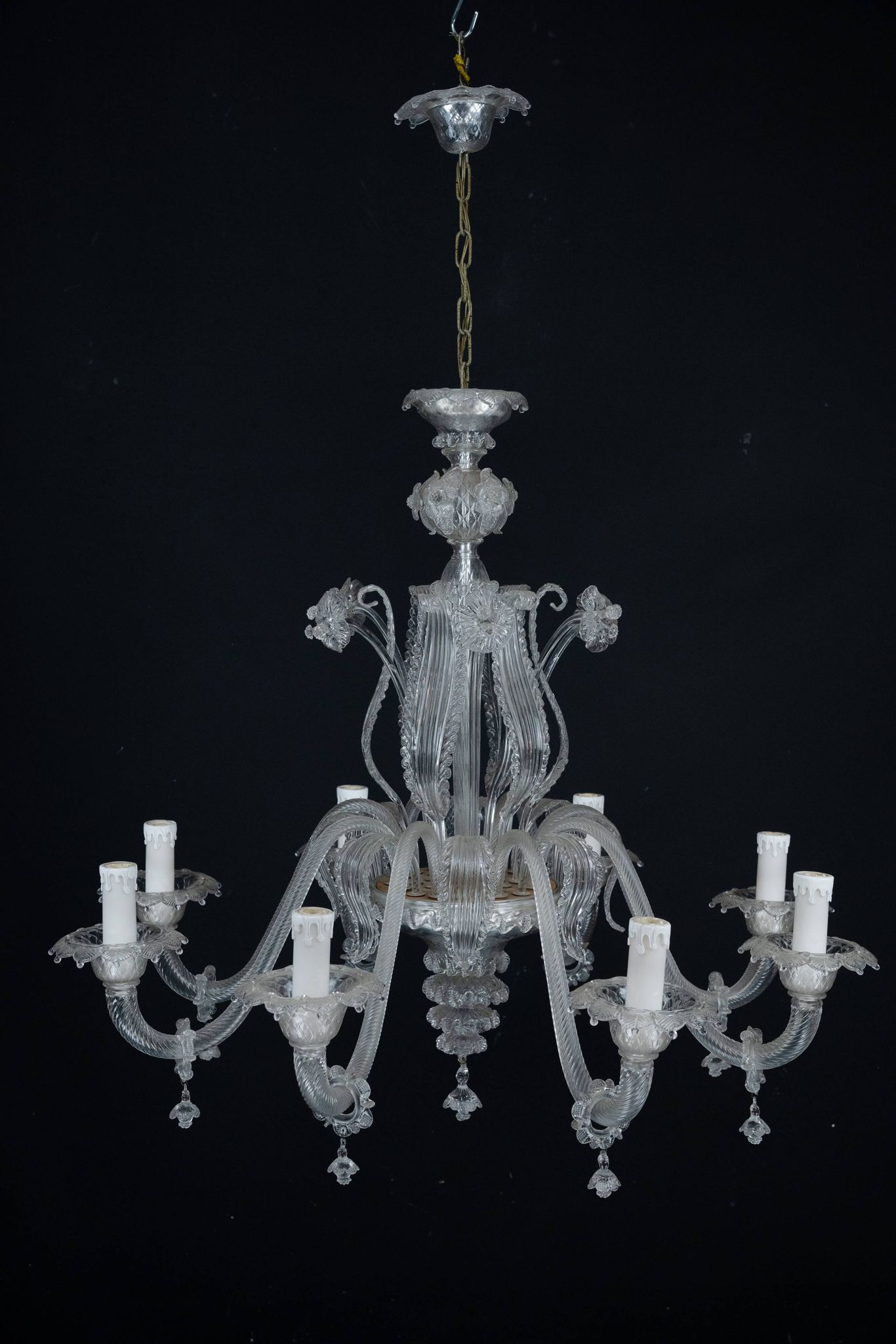 1940s Vintage Murano Clear Glass Chandelier, Classic Italian Art Glass