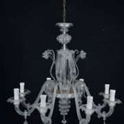 1940s Vintage Murano Clear Glass Chandelier, Classic Italian Art Glass