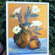 Oil painting on wood bouquet of flowers