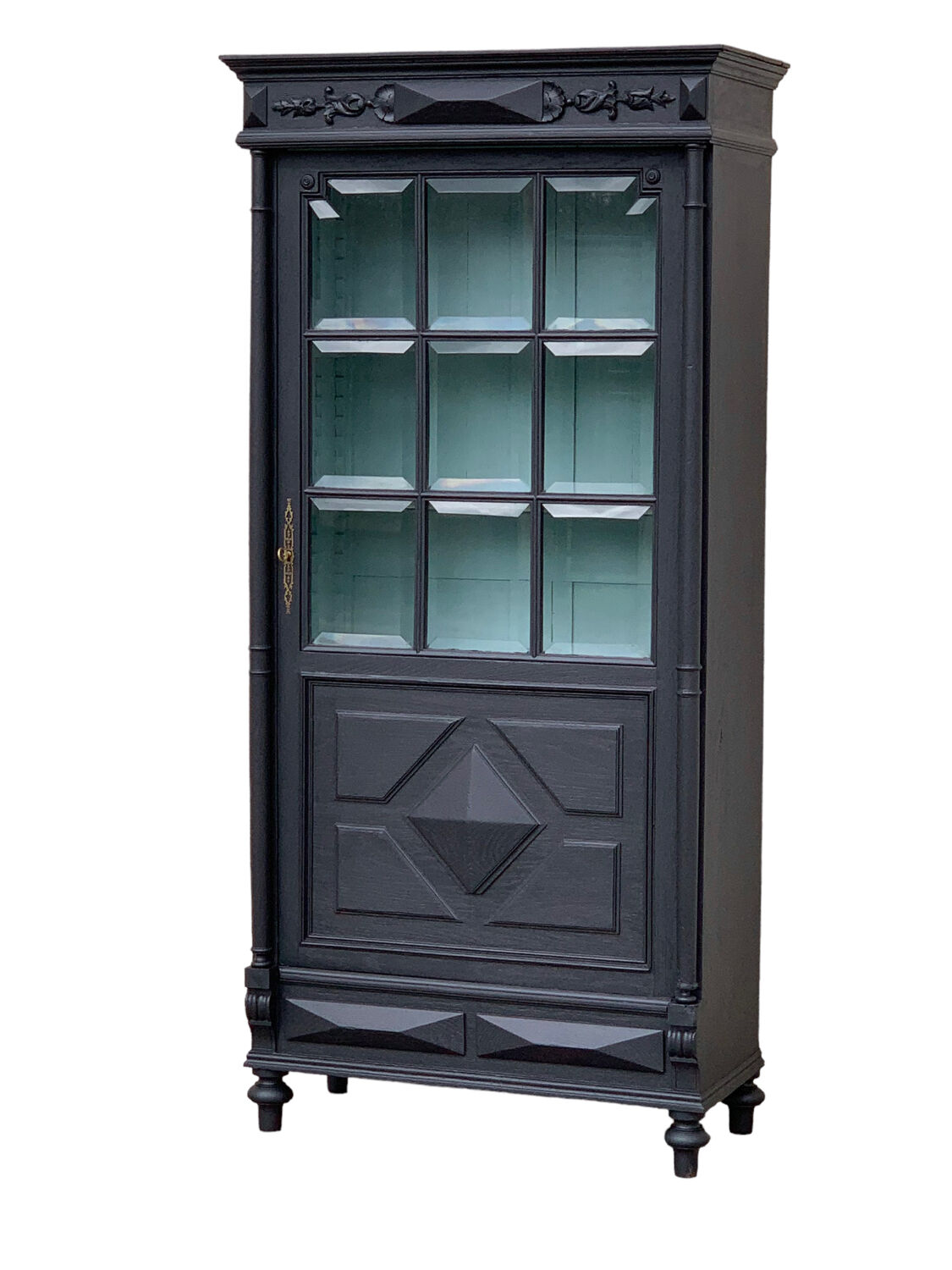 Armoire parisienne vitrée noire et vert grisé 150cm