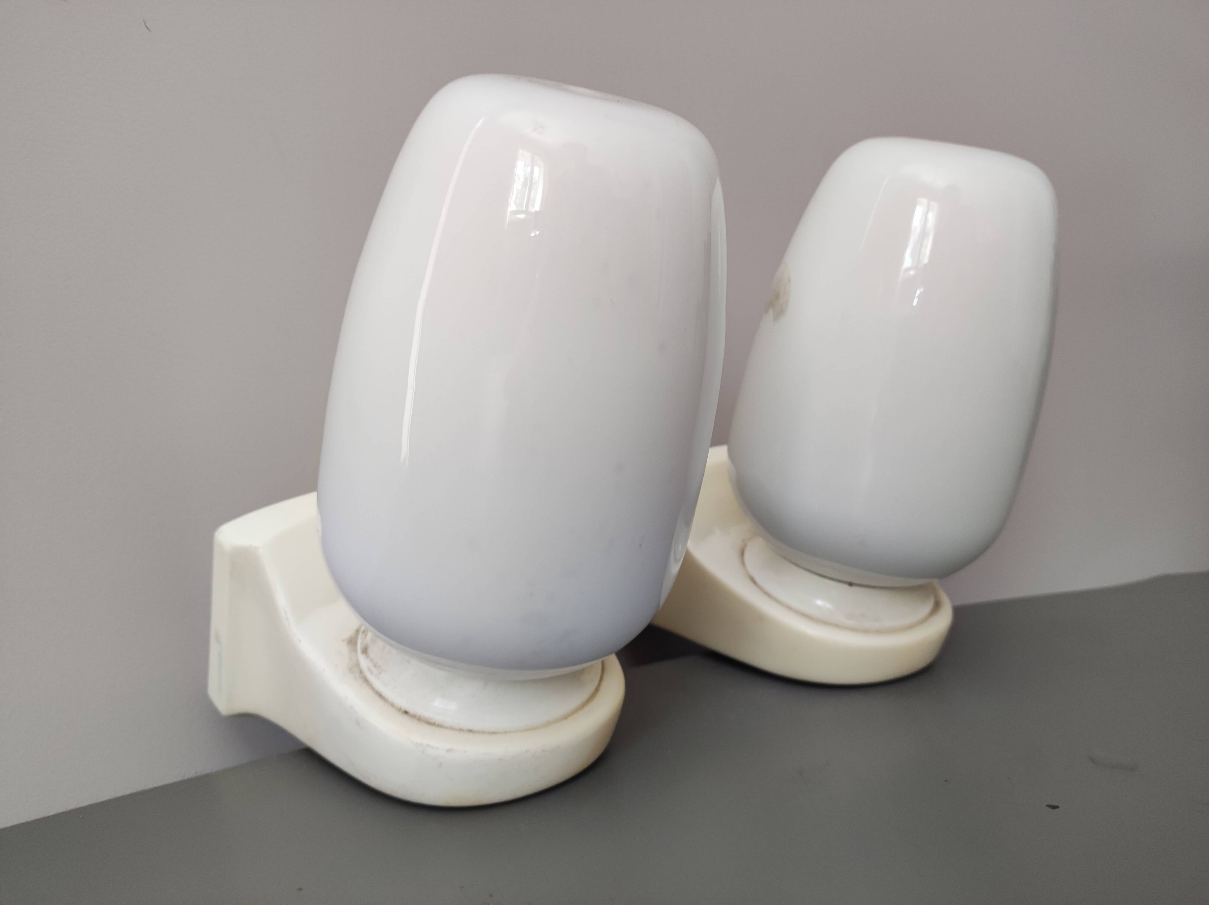 Pair lamps sconces bathroom glass blown mouth triplex Tovil opaline