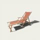 Vintage deck chair with orange and grey striped fabric, original patina.