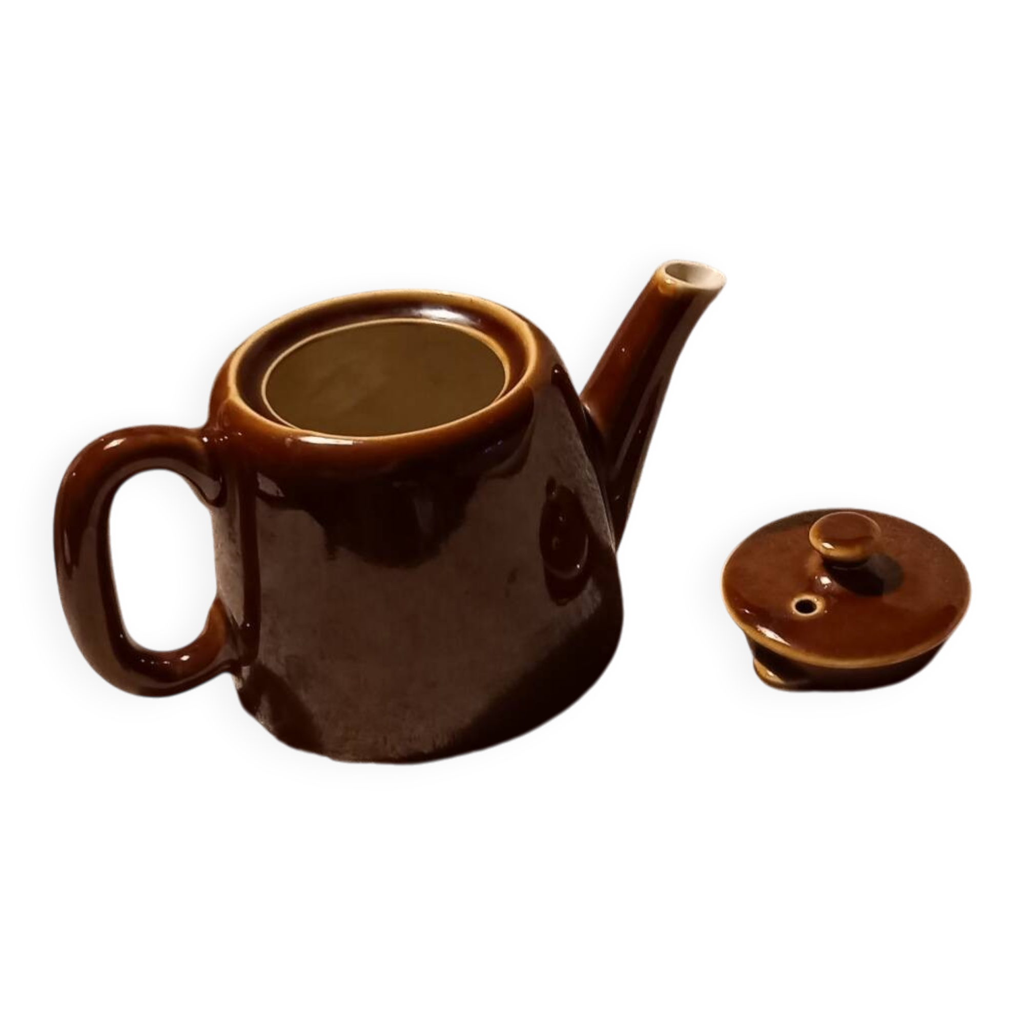 1960s vintage chocolate brown glazed ceramic teapot