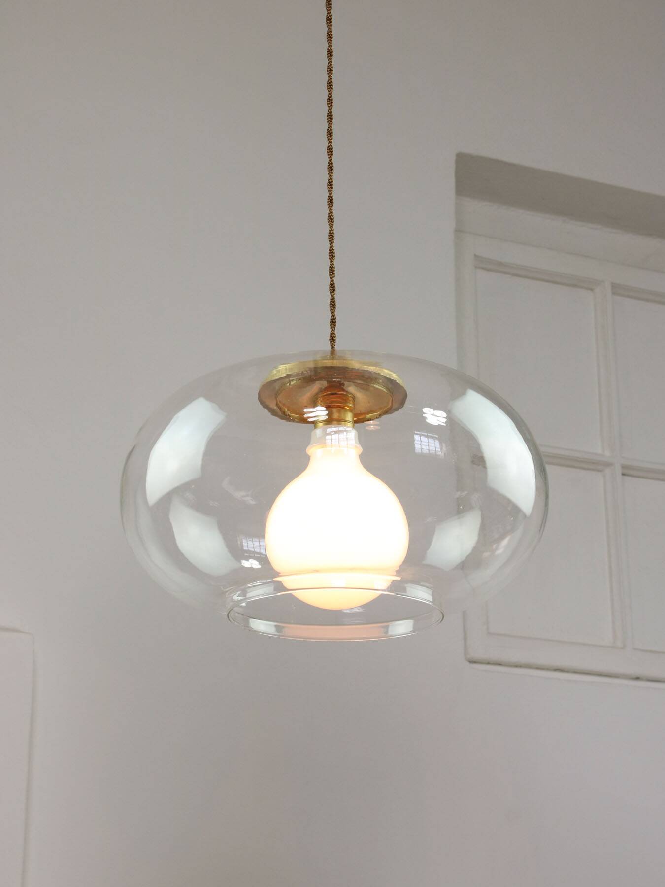 Italian Mid-Century Glass and Brass Pendant Lamp