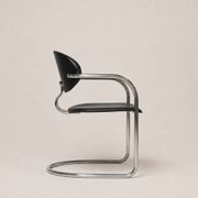 Set of eight cantilever chairs in black faux leather and chrome steel — c. 1980