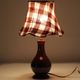 Recycled vintage lamp — brown ceramic base, terracotta gingham shade