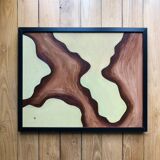 Tableau peinture en relief vert olive doux et brun