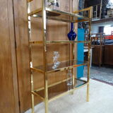 Shelf metal gilded smoked glasses 70's