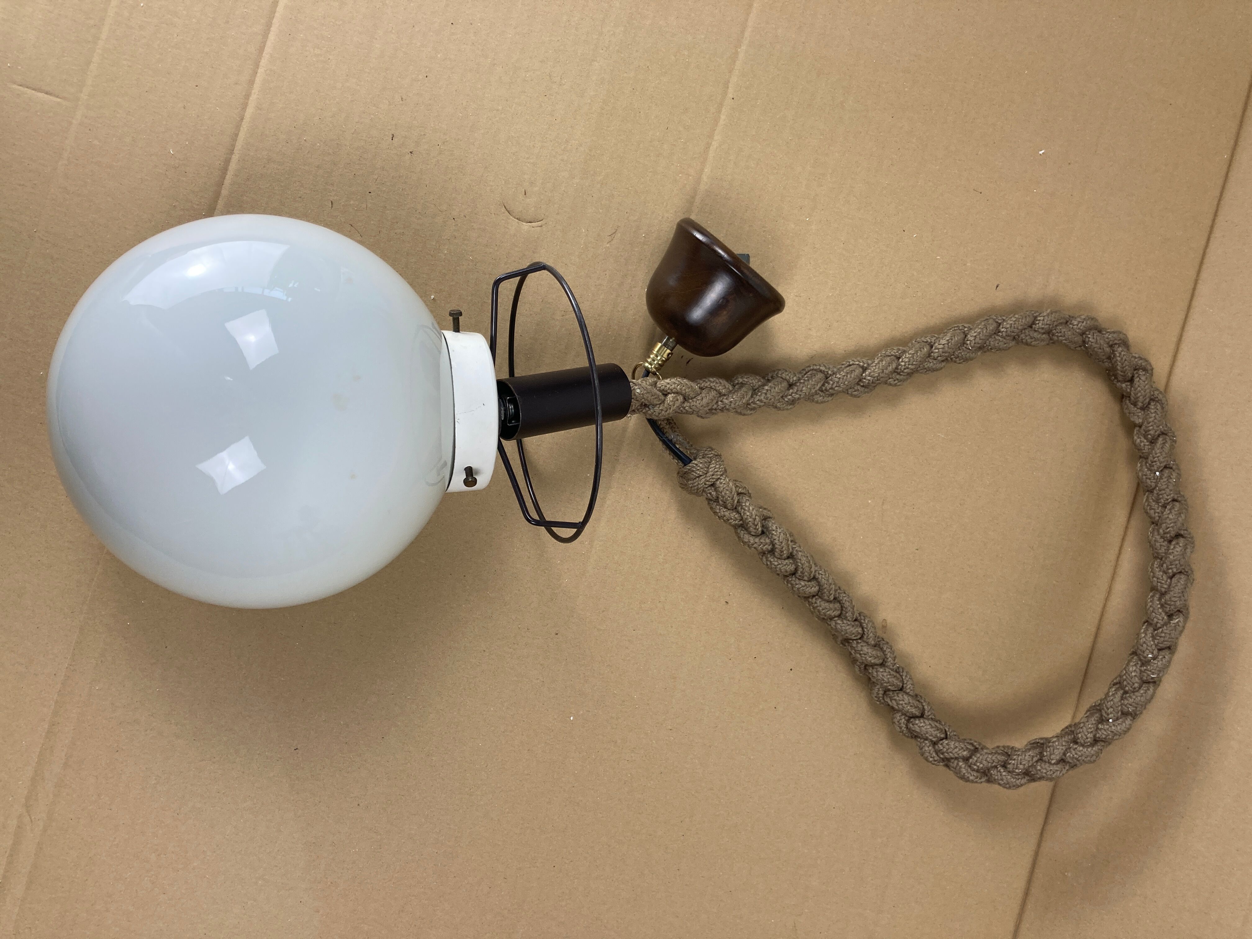 Bamboo acrylic and opaline hanging pendant, 1970,  58cm