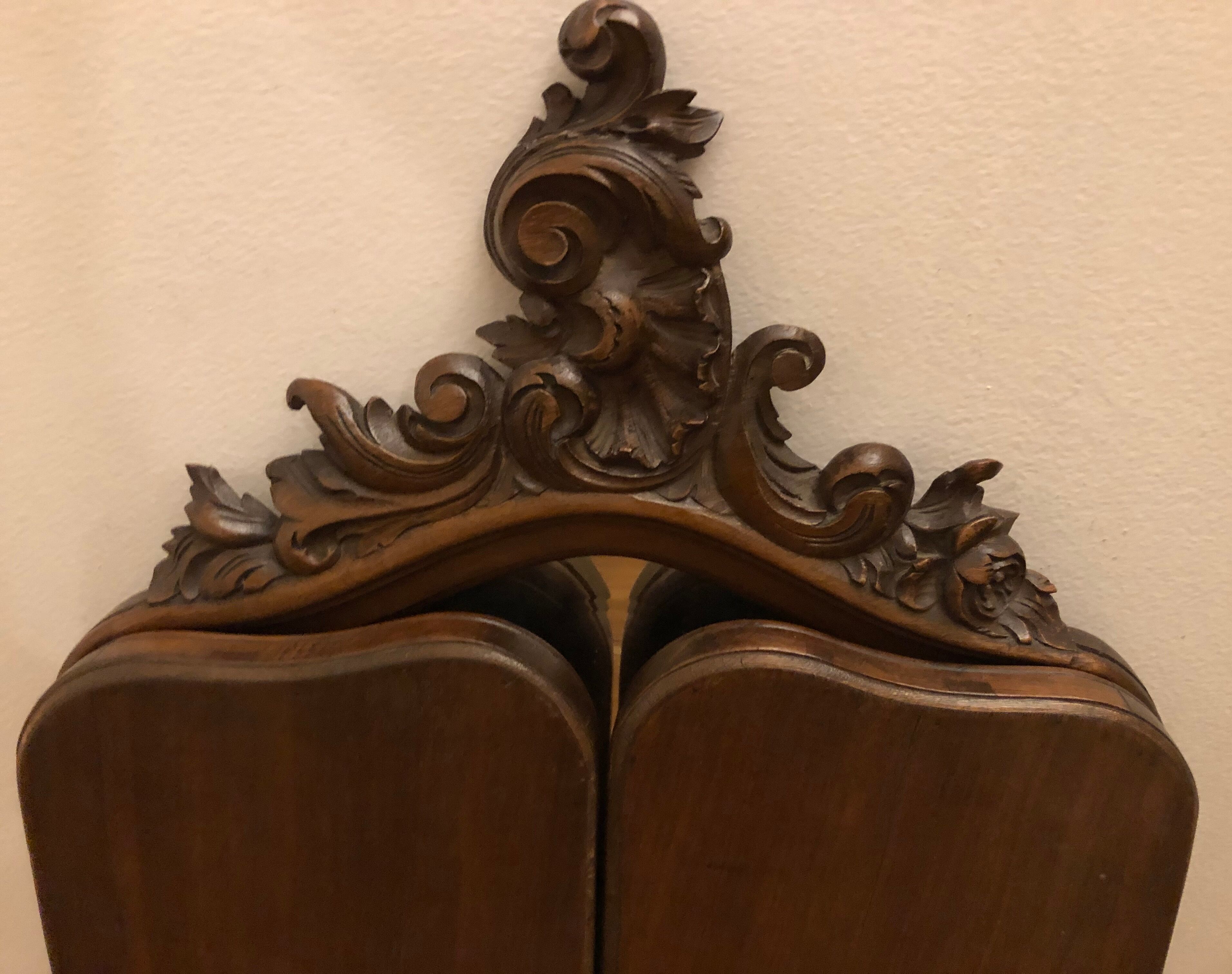 Carved wooden triptych mirror 80x68cm
