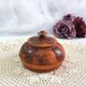 Handmade wooden box brown copper polychrome vintage