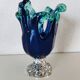 Cobalt blue & turquoise Murano vase - Italian blown glass - White Cristal