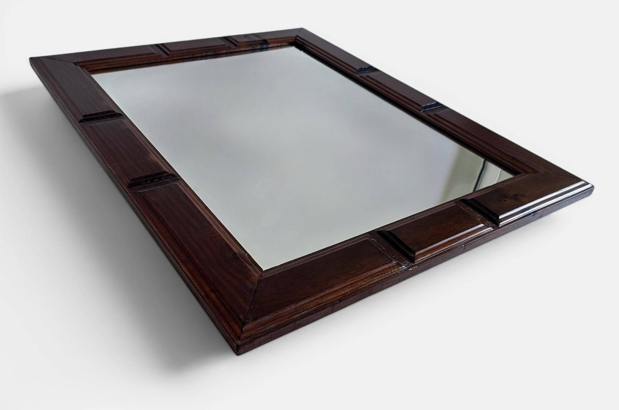 Mid-Century Spanish Wood Wall Mirror– Castilian Style, 1950s