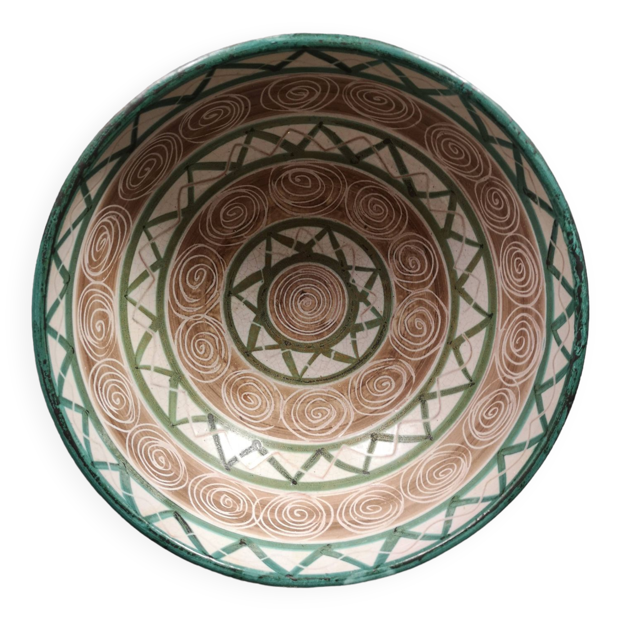 large salad bowl or empty pocket in enameled ceramic and signed Robert Picault, Vallauris 1950