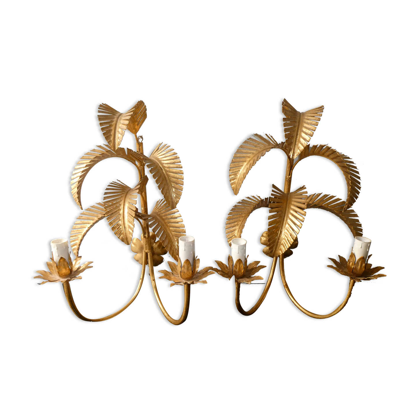 Pair of gold metal palm sconces, 70s
