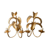 Pair of gold metal palm sconces, 70s