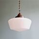 Large Art Deco pendant light in conical white opaline, 1920s-30s