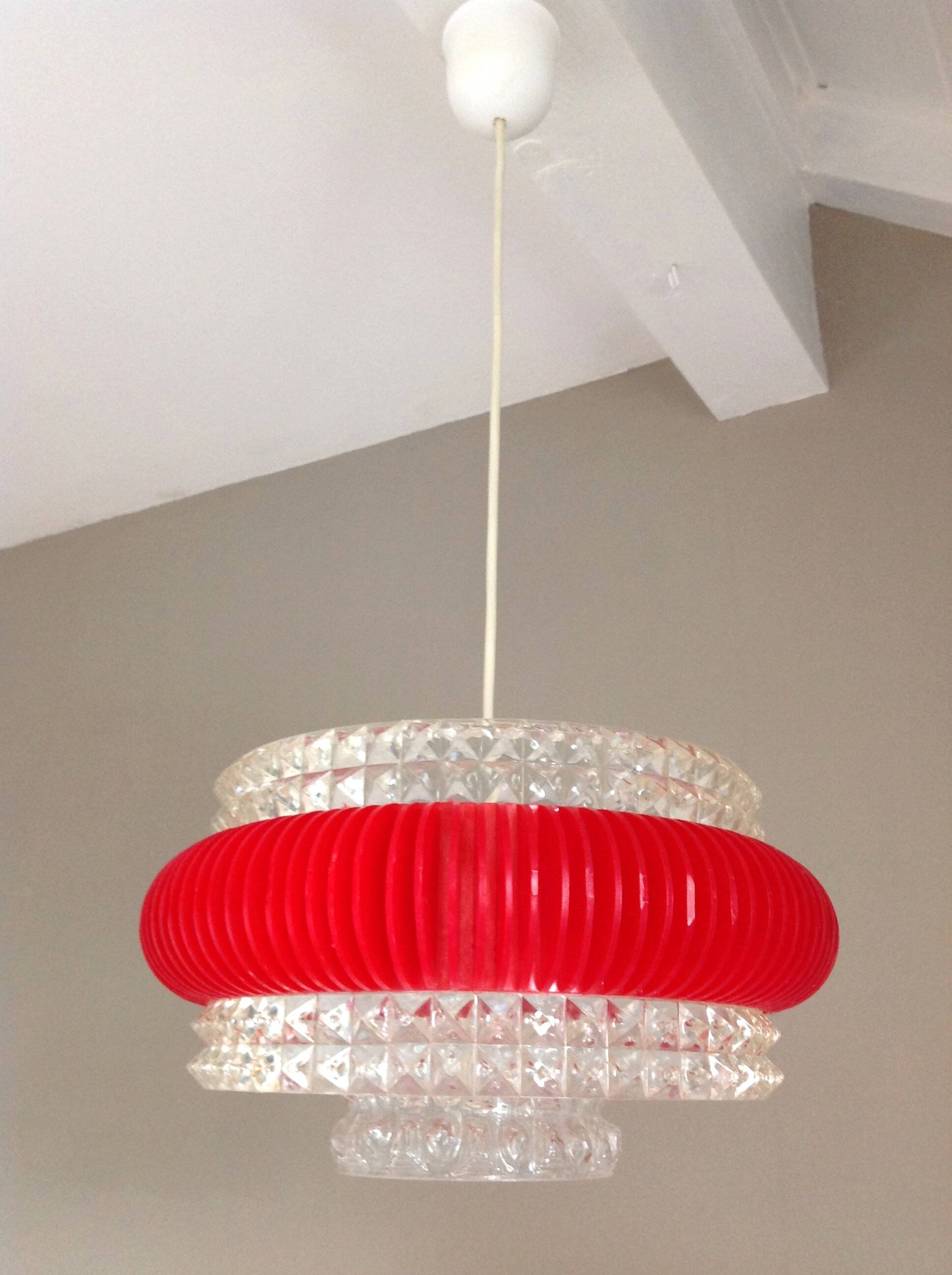 Suspension in glass and plexiglass with diamond points / vintage 60s-70s