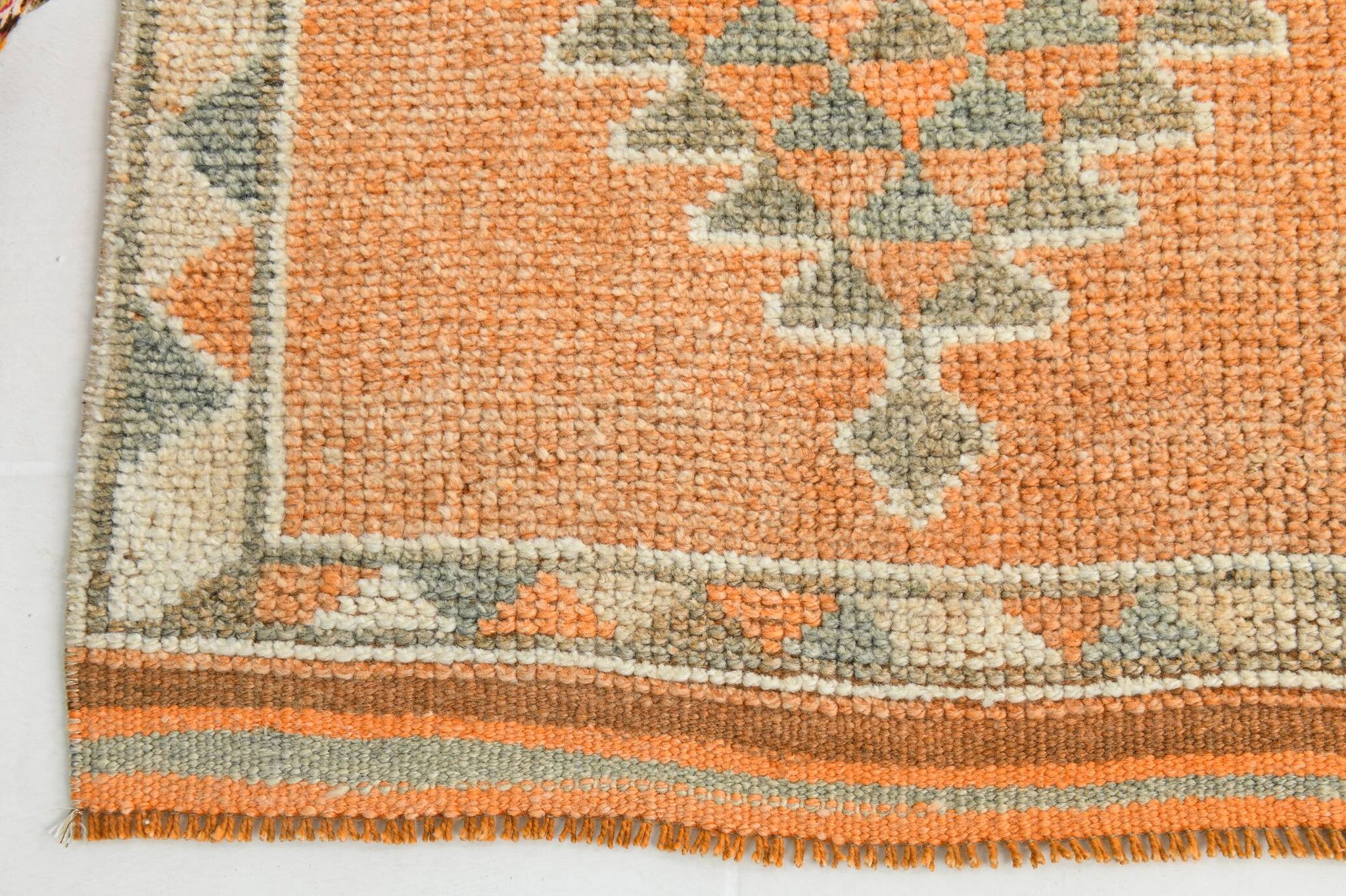 Tapis Kilim Vintage Orange et Beige, Motifs Géométriques Anatoliens