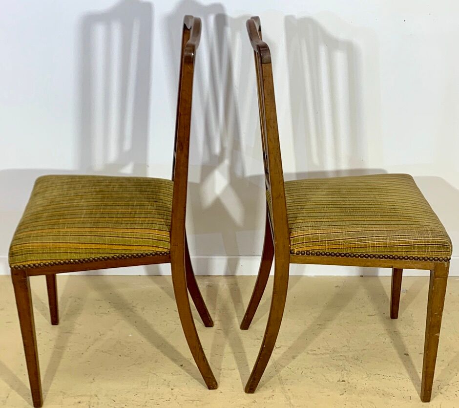 Deux chaises Art Déco velour rayé jaune et noir