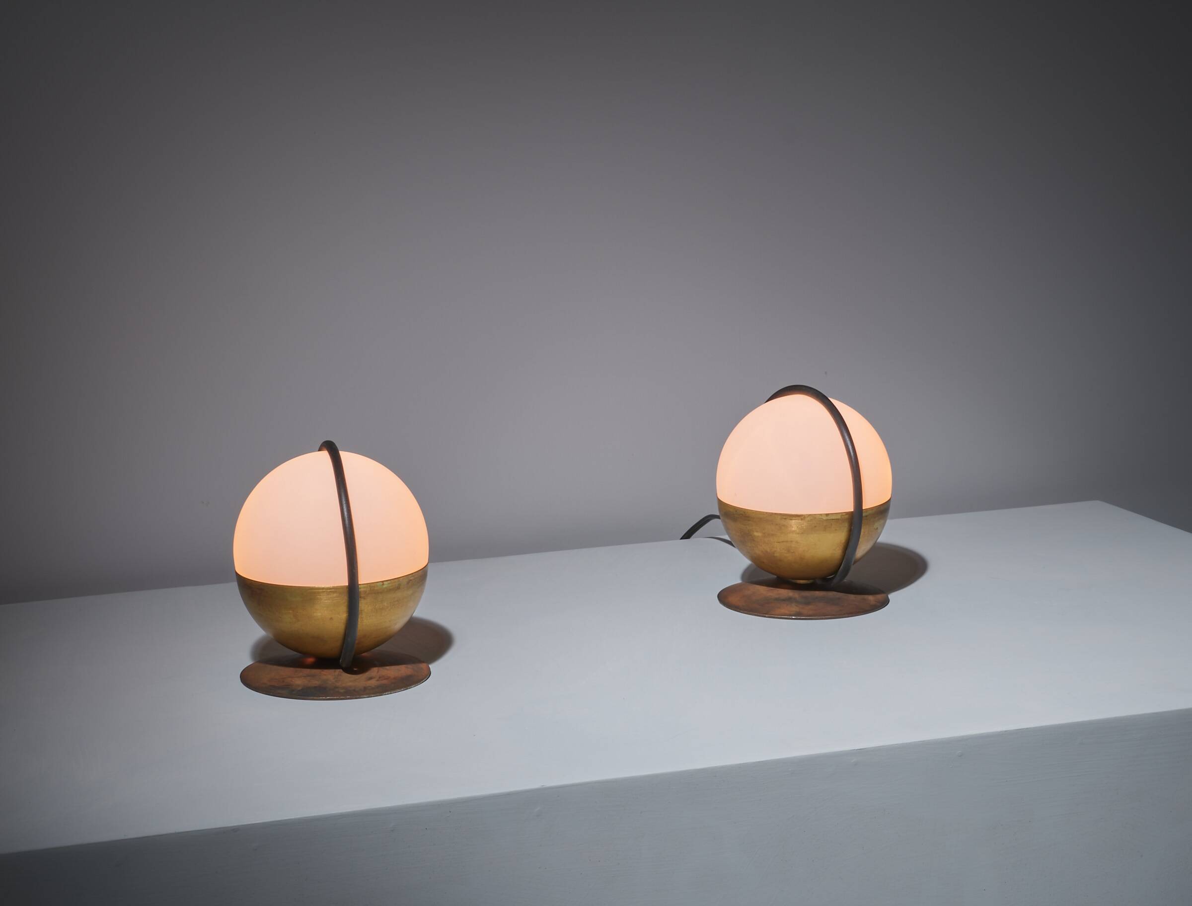 1950s Pair of Italian Table Lamp with Opaline Glass and Brass
