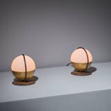 1950s Pair of Italian Table Lamp with Opaline Glass and Brass