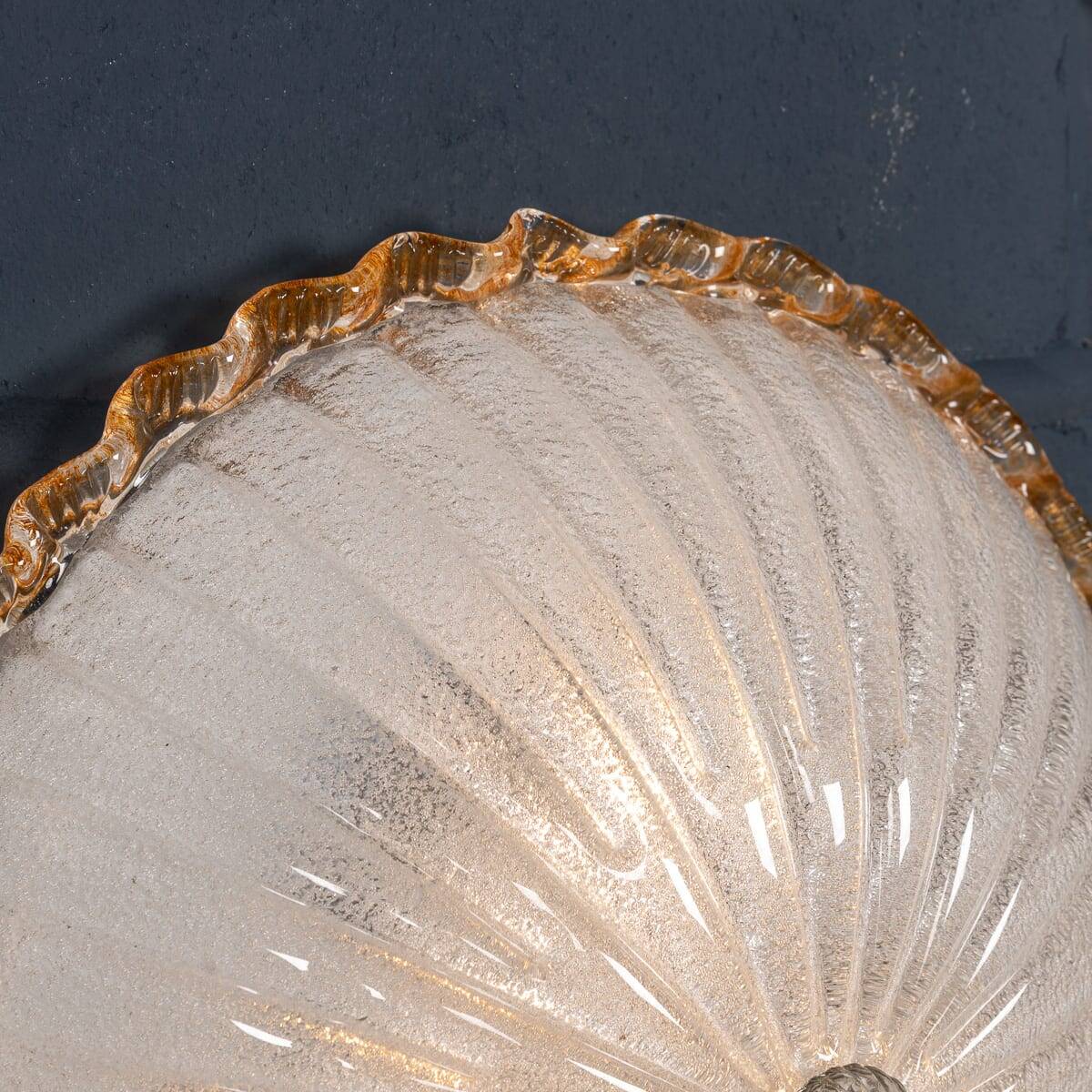 Vintage 20thc set of three frosted glass & brass wall lights, murano c.1980