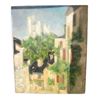 Oil painting of a village in southern France