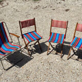Set of vintage folding chairs in canvas and wood