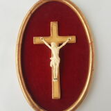 Vintage burgundy vet oval religious frame