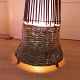 Paire de lampadaires en rotin C1970