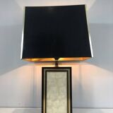 Large lamp in black lacquered wood, gilding and mother-of-pearl. French work. Circa 1970