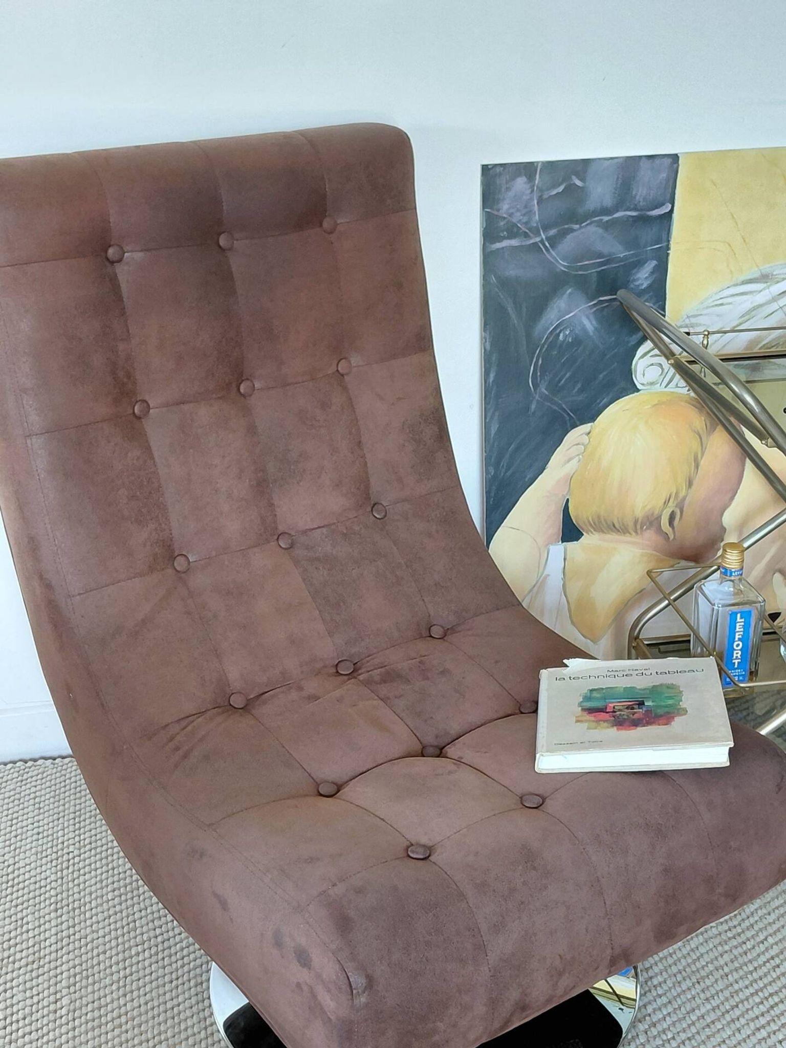 Fauteuil vintage pivotant en suède marron-esprit design années 60/70s
