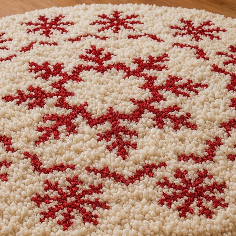 Handmade Moroccan Wool Snowflake Rug: Red & White Christmas Decor 200X200cm