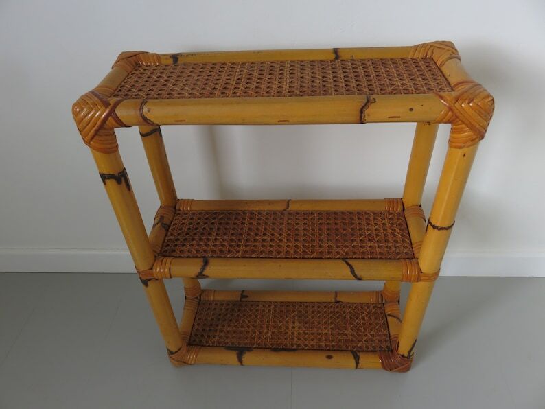 Rattan canning shelf, bamboo 60s 70s