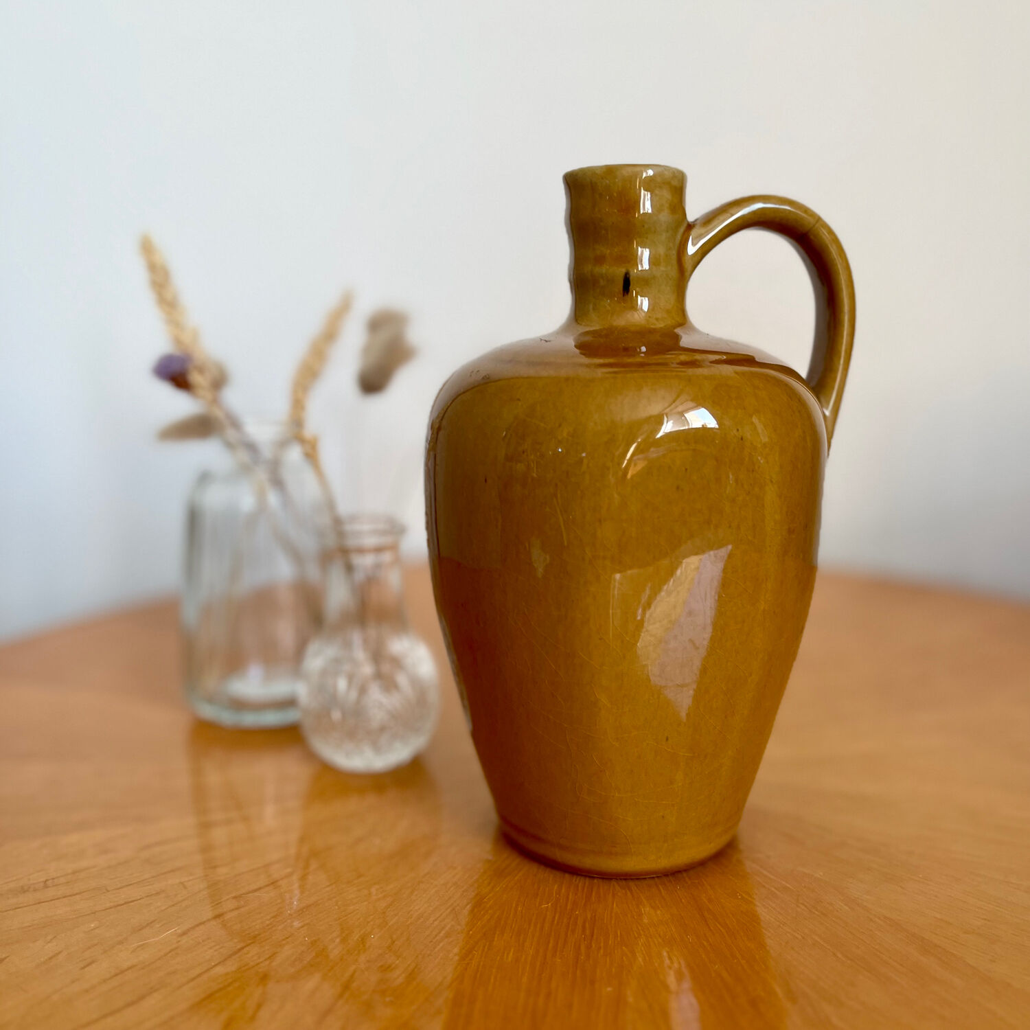 Vintage beige ceramic pitcher jug bottle