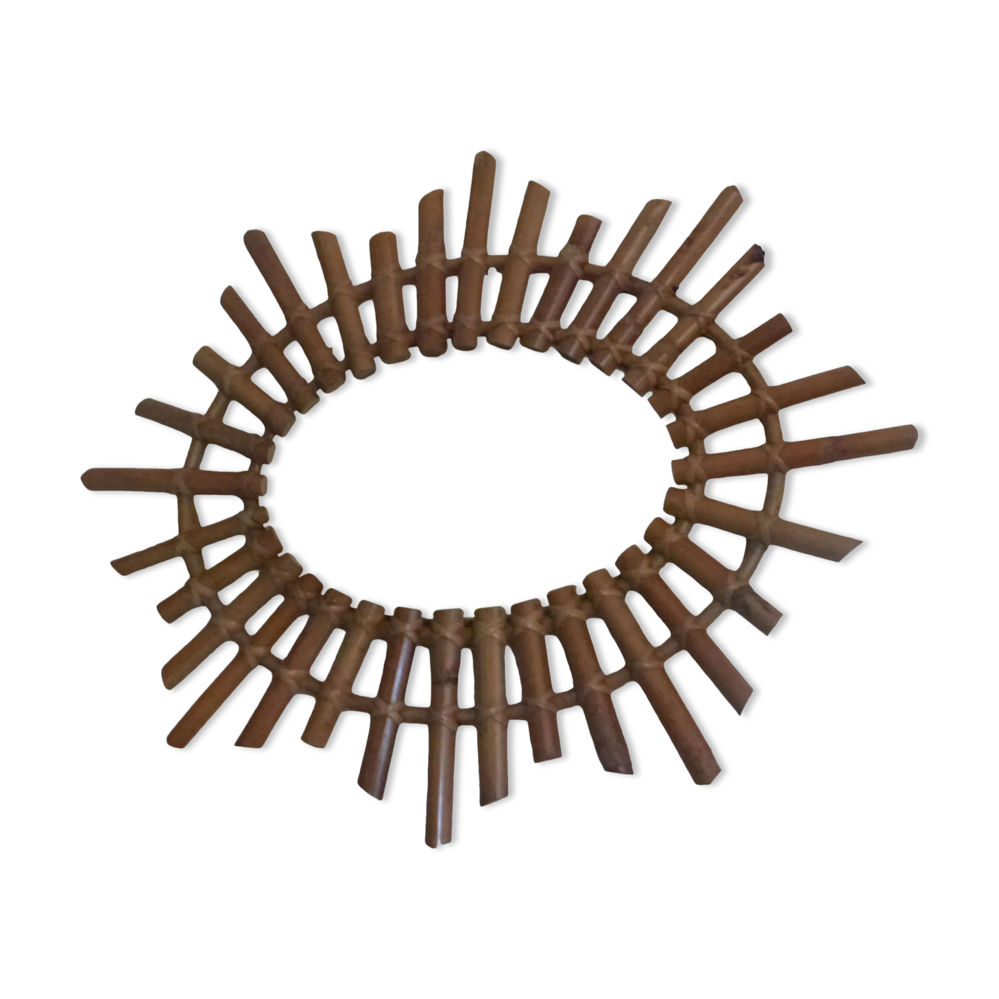 Large oval wall mirror bamboo rattan wicker vintage 56x68cm