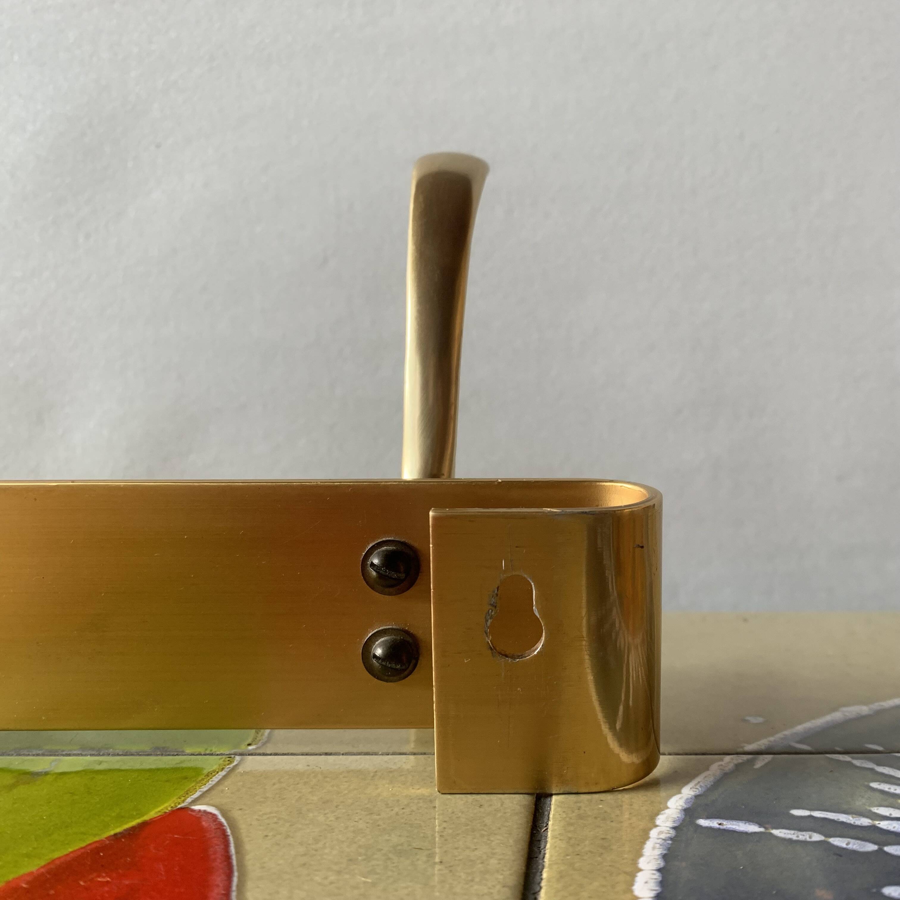 Vintage wall-mounted coat rack in golden aluminum - triple coat hook