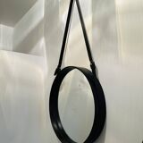 Jacques Adnet pair of circular leather and brass mirrors
