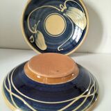 Pair of handcrafted bowls by Le Fer Rouge with blue and beige decor