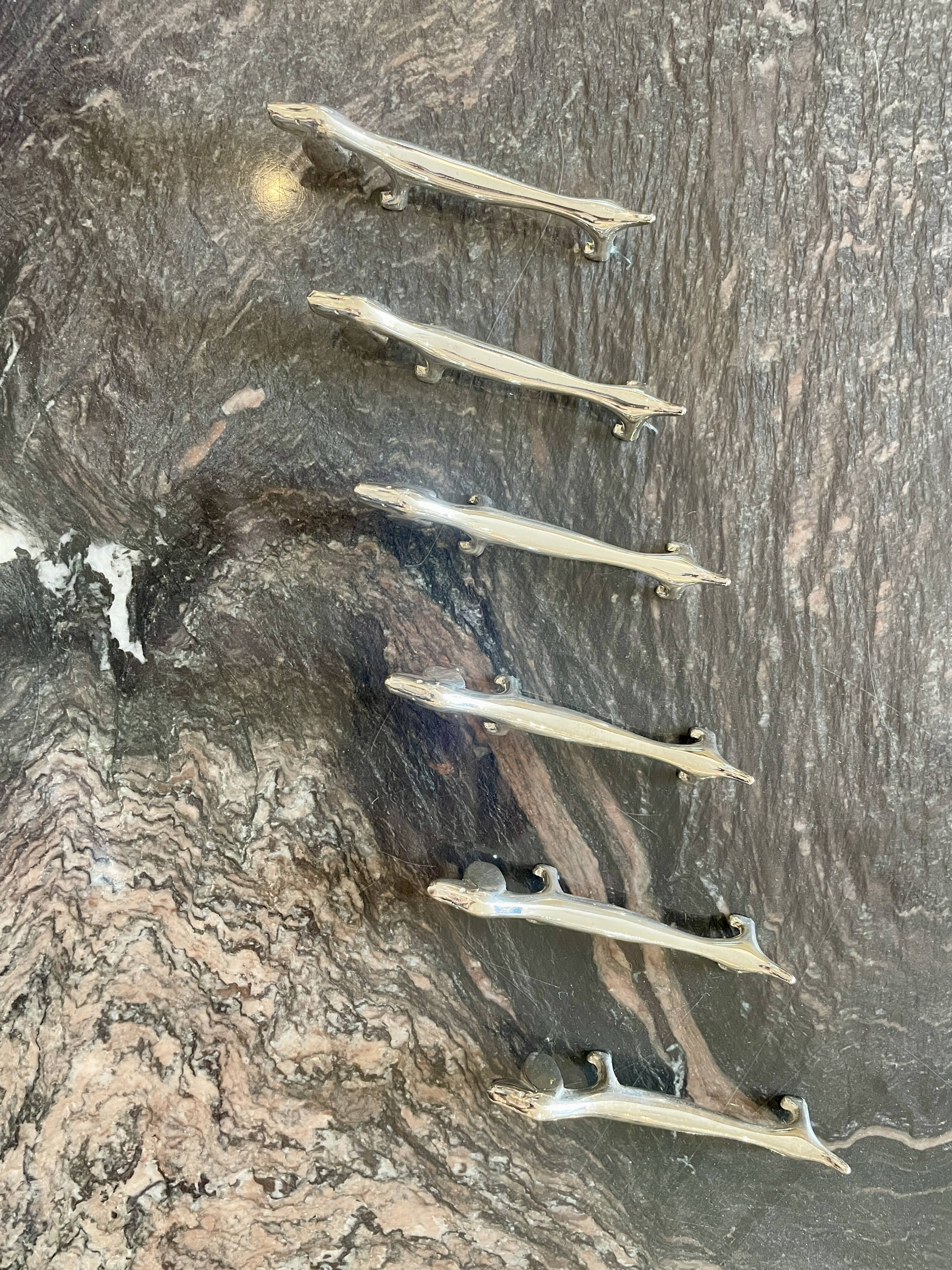 6 silver metal dachshund knife holders