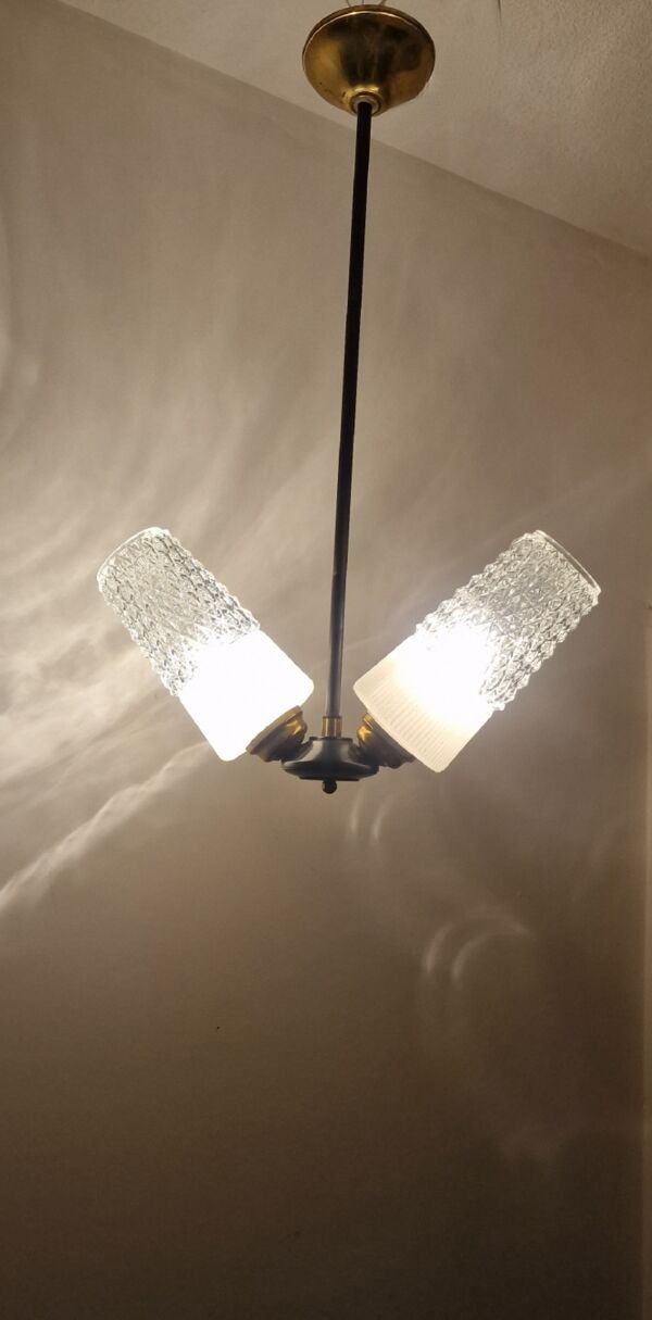 Lustre 2 feux aux verres ciselés