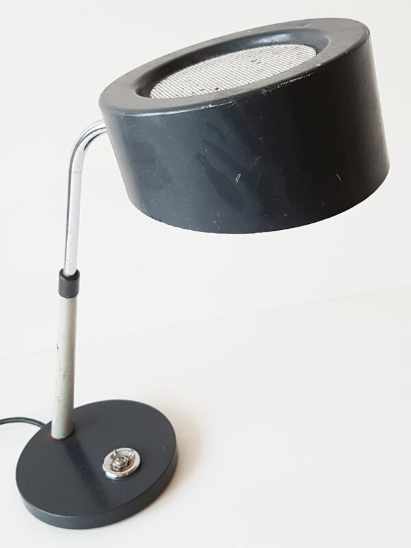Lampe de bureau gris foncé en tôle et tôle perforée 1950 1960 vintage 50's 60's