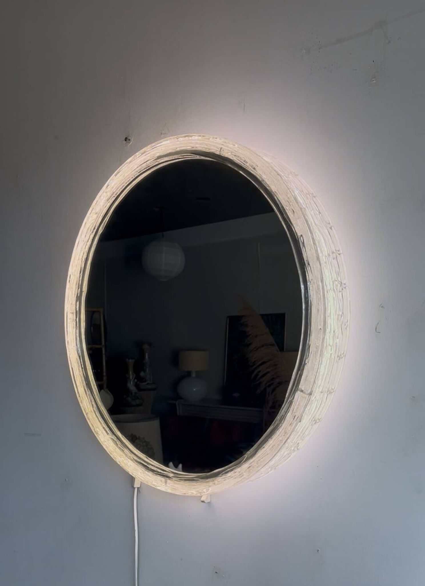 Illuminated mirror ‘iced -glass’ Hillebrand style Mid Century