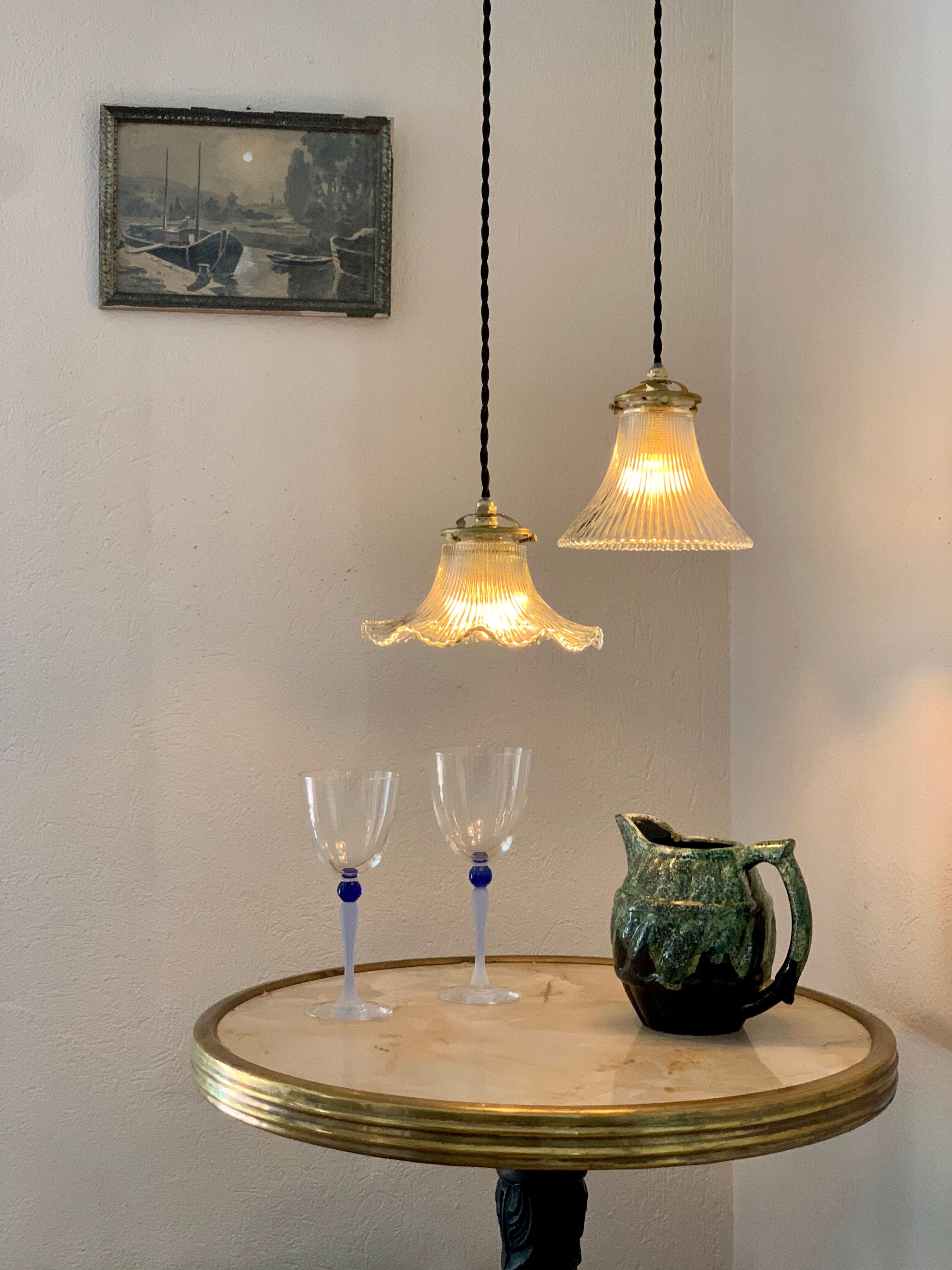 Duo lamps Holophane floral style