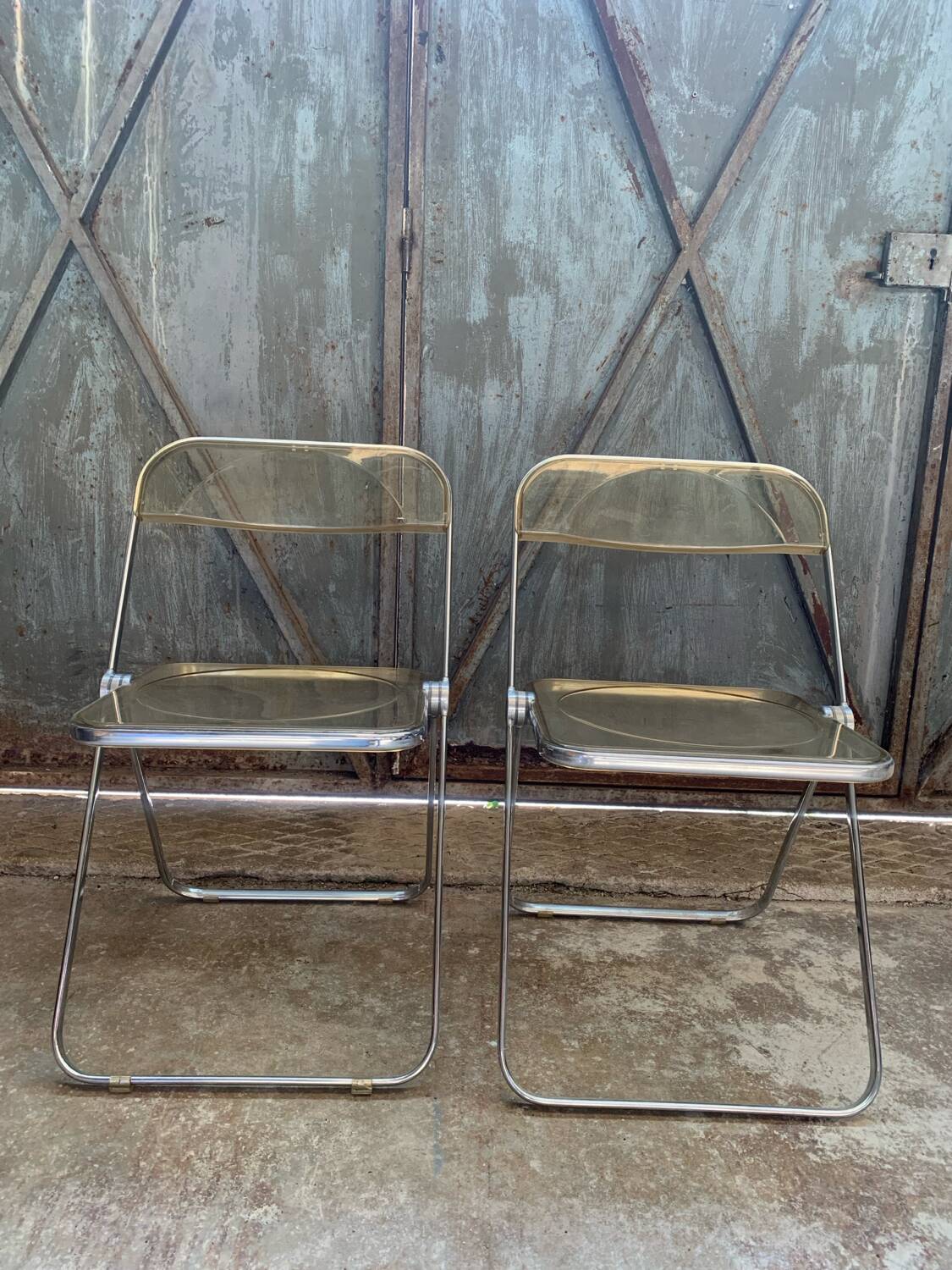 Paire Chaises Plia Jaune Giancarlo Piretti Castelli Vintage