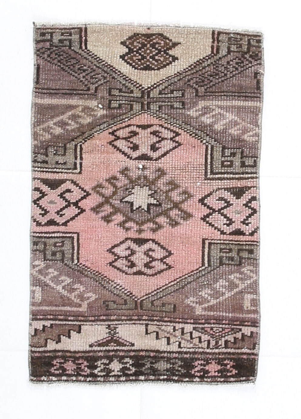 2x3 Brown & Pink Small Size Vintage Rug 52x80Cm