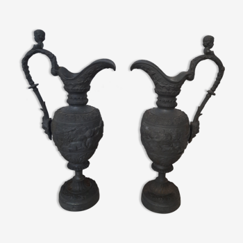 Pair of candle holders in regulation and cast iron late 19th century early 20th