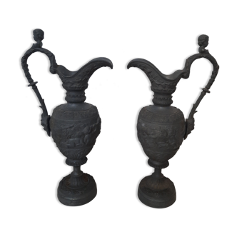 Pair of candle holders in regulation and cast iron late 19th century early 20th