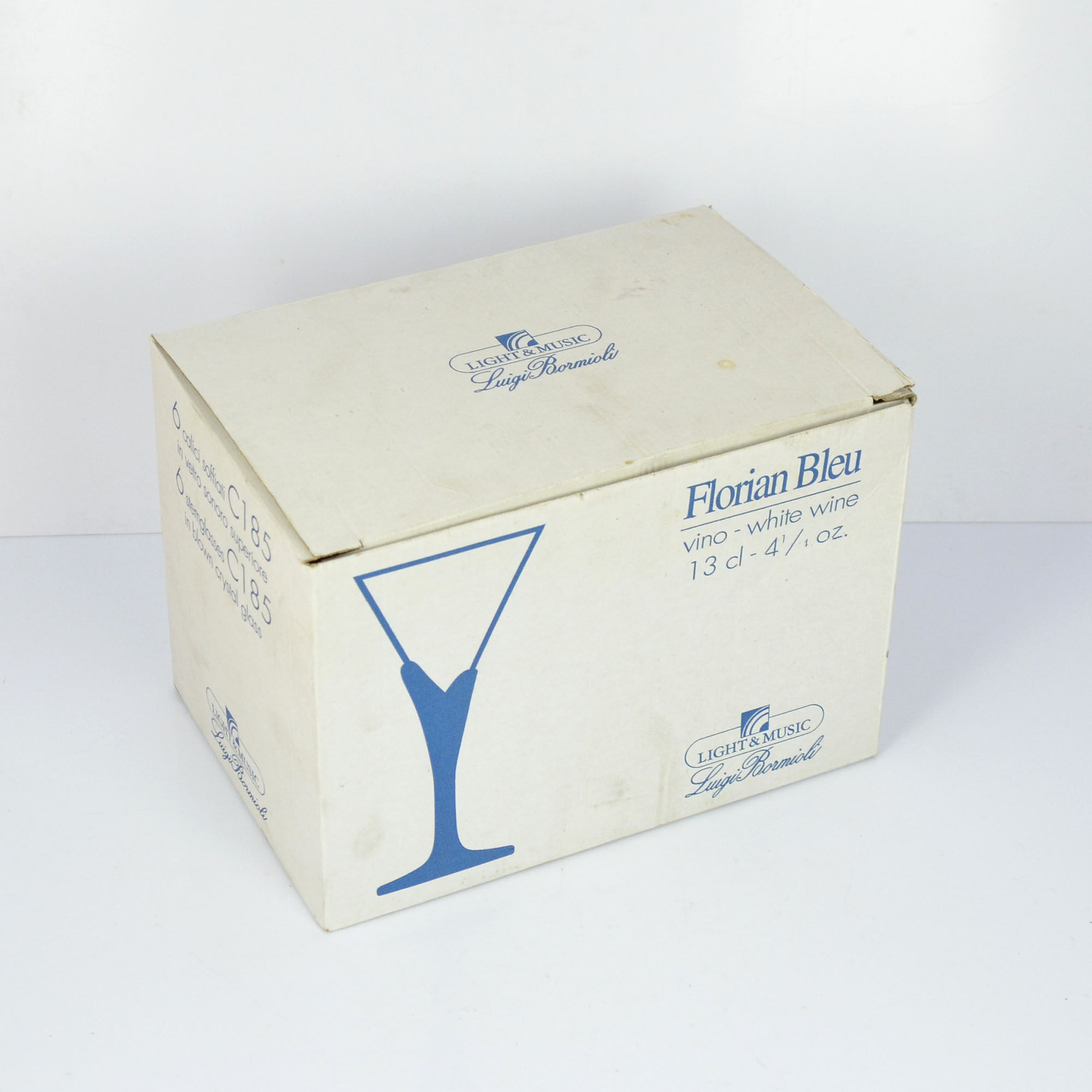 6 crystal glasses Florian Blue Light & Music by Luigi Bormioli, Italy of the 1980s